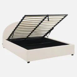 Struttura letto con contenitore e testiera imbottita bouclé, 160x200cm