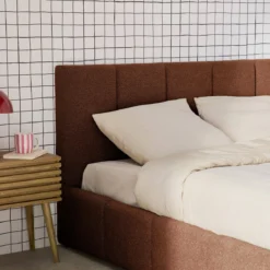 Struttura letto con contenitore e testiera 140cmx190cm, imbottita bouclé