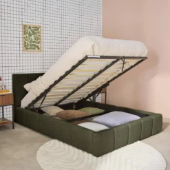 Struttura letto con contenitore e testiera 140cmx190cm, imbottita bouclé