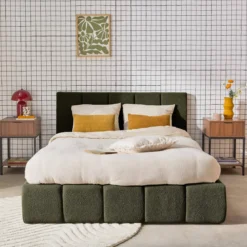 Struttura letto con contenitore e testiera 140cmx190cm, imbottita bouclé