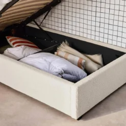 Struttura letto con contenitore e testiera 90x190cm, imbottita bouclé