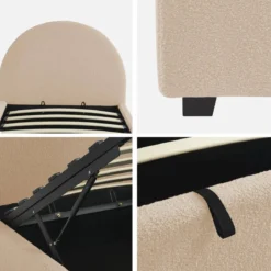 Struttura letto con contenitore e testiera 90x190cm, imbottita bouclé