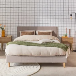 sweeek Struttura letto con rete a doghe e testiera 140x190cm, tessuto semplice
