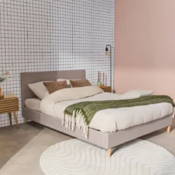 sweeek Struttura letto con rete a doghe e testiera 140x190cm, tessuto semplice