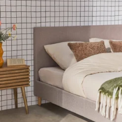 sweeek Struttura letto con rete a doghe e testiera 140x190cm, tessuto semplice