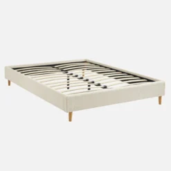 sweeek Struttura letto con rete a doghe, finitura bouclé, bianco