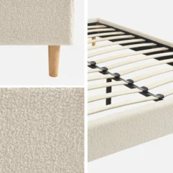 sweeek Struttura letto con rete a doghe, finitura bouclé, bianco