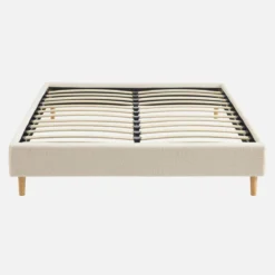 sweeek Struttura letto con rete a doghe, finitura bouclé, bianco