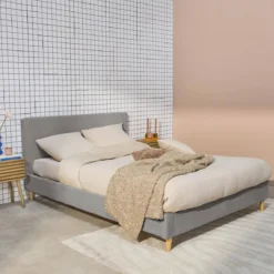 sweeek Struttura letto con rete a doghe e testiera 160x200cm, velluto a coste grosse