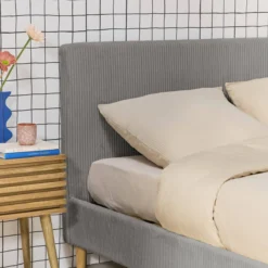 sweeek Struttura letto con rete a doghe e testiera 140x190cm, velluto a coste grosse