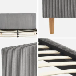 sweeek Struttura letto con rete a doghe e testiera 140x190cm, velluto a coste grosse