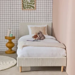 sweeek Struttura letto con rete a doghe e testiera 90x190cm, velluto a coste grosse