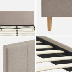 Struttura letto con rete a doghe e testiera 140x190cm, tessuto semplice