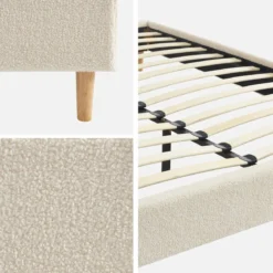 Struttura letto con rete a doghe, finitura bouclé, bianco