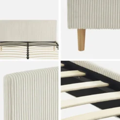 Struttura letto con rete a doghe e testiera 160x200cm, velluto a coste grosse