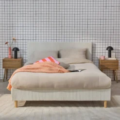 Struttura letto con rete a doghe e testiera 140x190cm, velluto a coste grosse