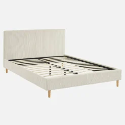 Struttura letto con rete a doghe e testiera 140x190cm, velluto a coste grosse