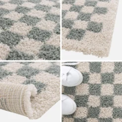 sweeek Tappeto a scacchiera di colore azzurro e crema