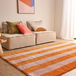 sweeek Tappeto da interno a righe arancioni e rosa