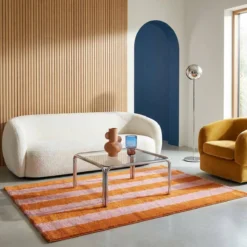 sweeek Tappeto da interno a righe arancioni e rosa