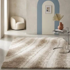 sweeek Tappeto da interno a righe beige