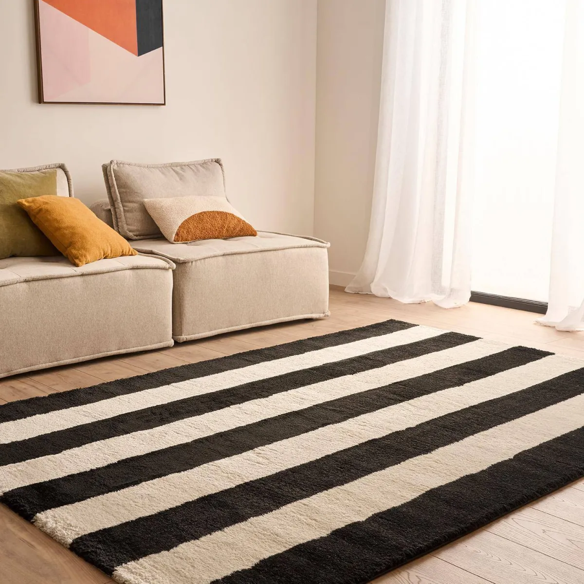 sweeek Tappeto da interno a righe bianche e nere