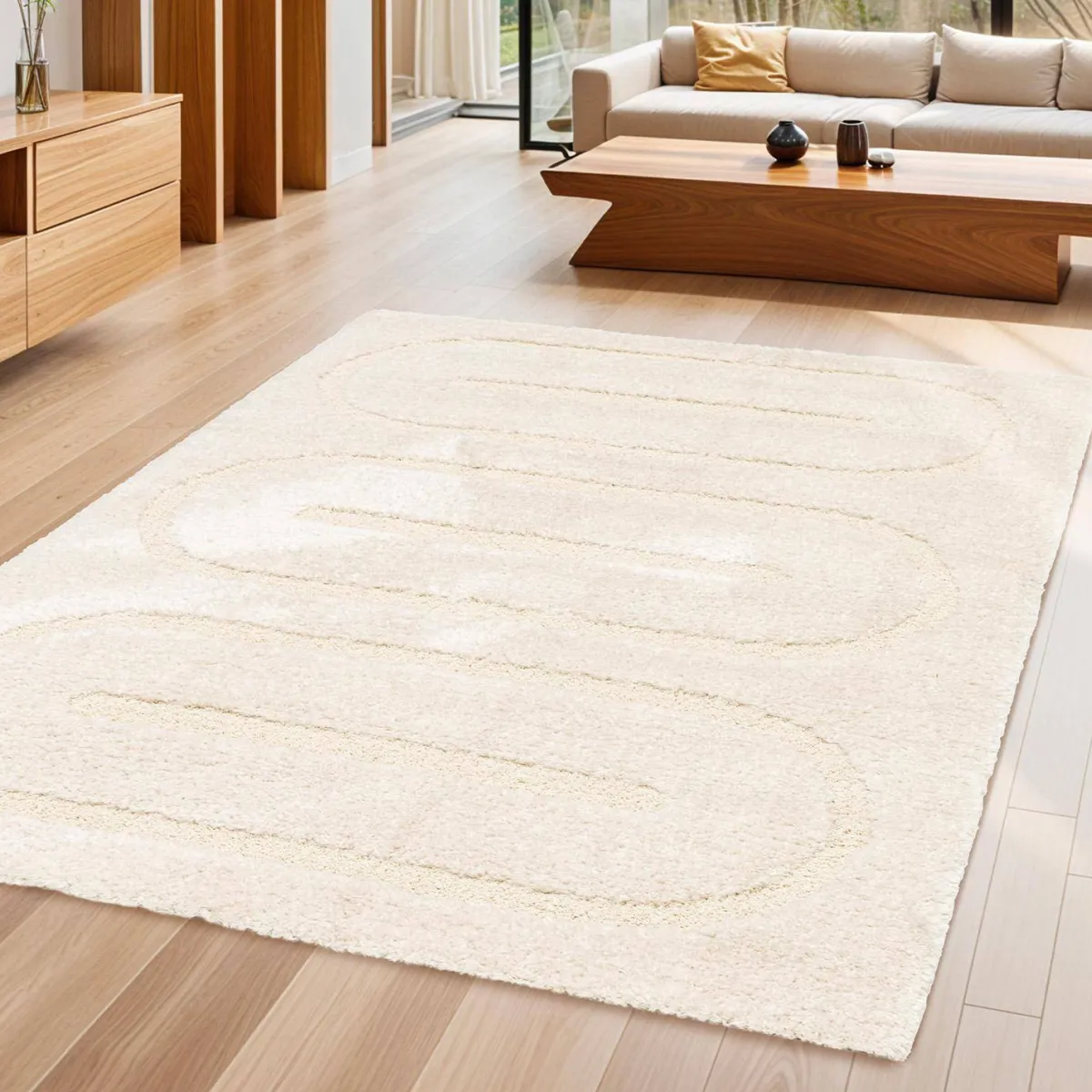 sweeek Tappeto da interno con motivi geometrici crema