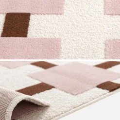 sweeek Tappeto da interno con motivo a quadri rosa e marrone