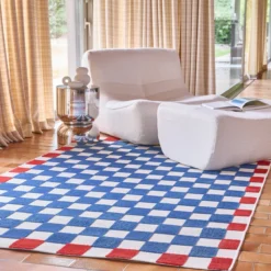 sweeek Tappeto da interno/esterno a scacchi blu e rosso