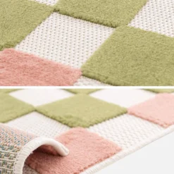 sweeek Tappeto da interno/esterno a scacchi rosa e verde
