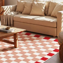 sweeek Tappeto da interno/esterno a scacchi rosa e rosso