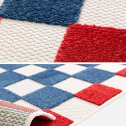 Tappeto da interno/esterno a scacchi blu e rosso