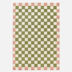 Tappeto da interno/esterno a scacchi rosa e verde