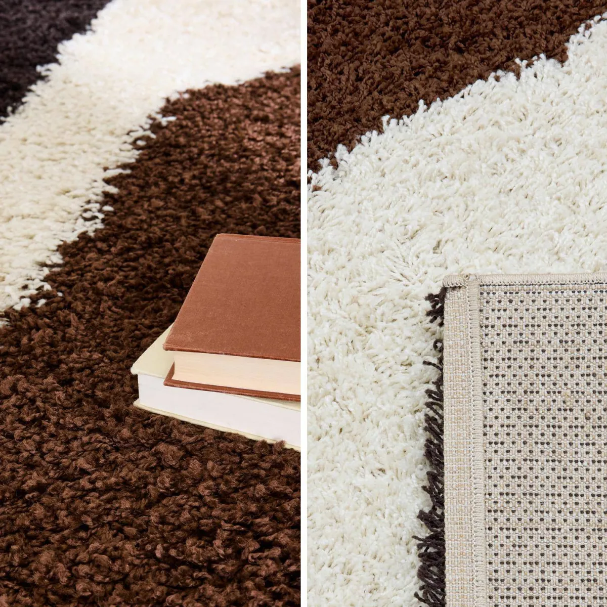 sweeek Tappeto da interno shaggy motivi geometrici beige, marrone, nero