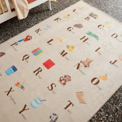 sweeek Tappeto educativo per bambini con alfabeto, per interni colore beige