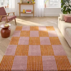 sweeek Tappeto interno a scacchi arancione e rosa
