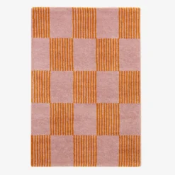 sweeek Tappeto interno a scacchi arancione e rosa