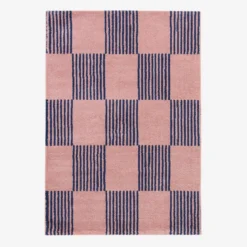 Tappeto interno a scacchi blu e rosa