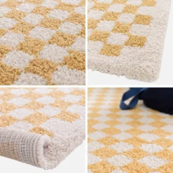 sweeek Tappeto interno a scacchiera shaggy in giallo senape e crema