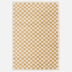 sweeek Tappeto interno a scacchiera shaggy in giallo senape e crema