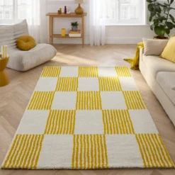 sweeek Tappeto interno a scacchi giallo e bianco