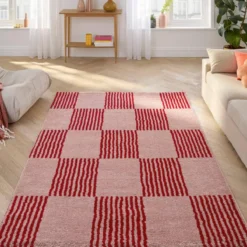 sweeek Tappeto interno a scacchi rosso e rosa
