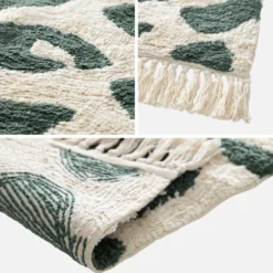 sweeek Tappeto interno cotone motivo maculato verde scuro con frange