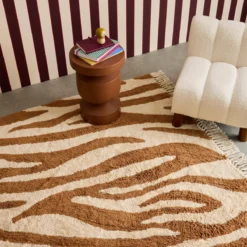 sweeek Tappeto interno cotone motivo zebrato color mattone