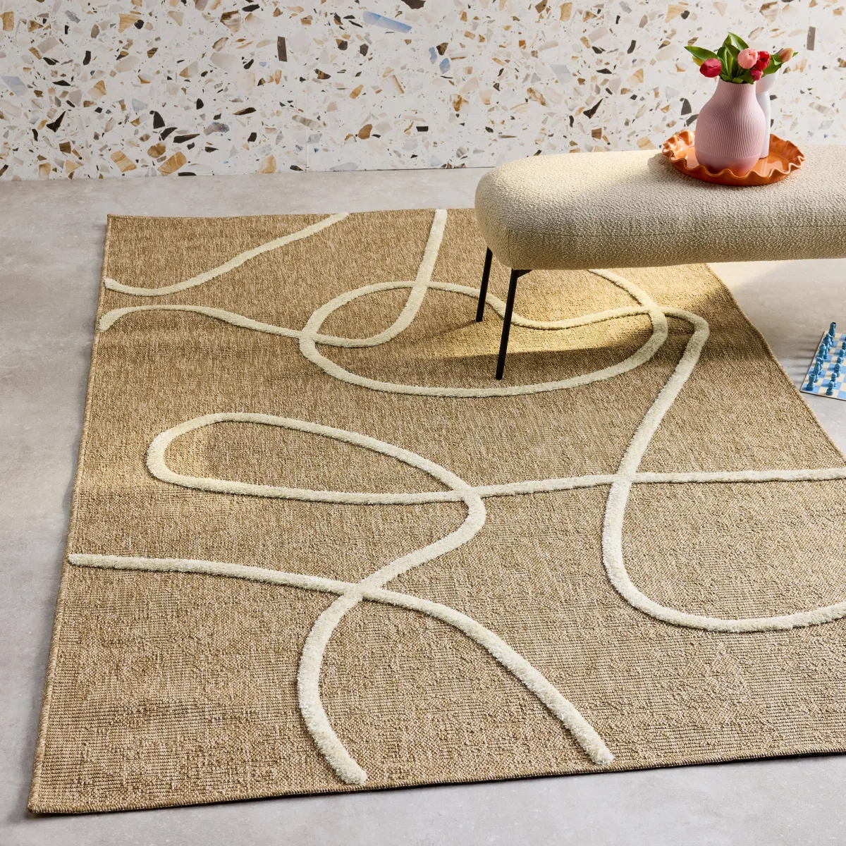 sweeek Tappeto interno effetto juta, motivo grafico in rilievo bianco
