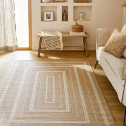 sweeek Tappeto interno/esterno effetto iuta beige con motivi