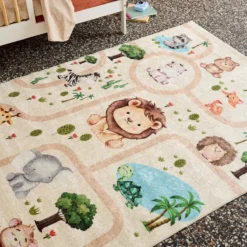 sweeek Tappeto interno per bambini bianco stampato con animali