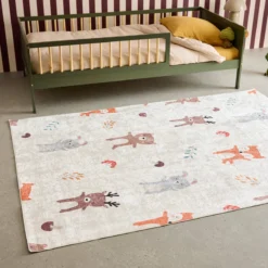 sweeek Tappeto interno per bambini bianco con stampe di animali