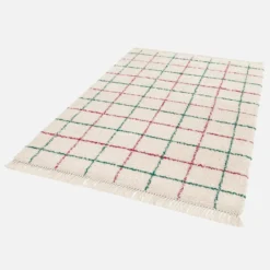 sweeek Tappeto interno shaggy motivo a griglia multicolore con frange
