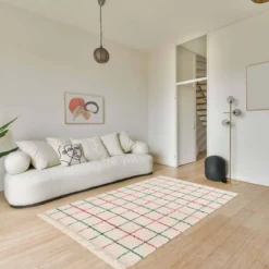 sweeek Tappeto interno shaggy motivo a griglia multicolore con frange